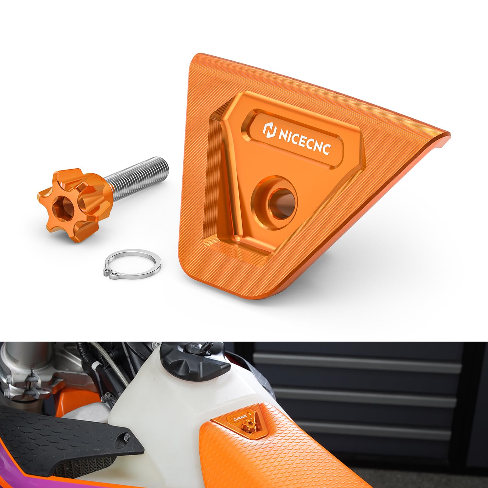 NICECNC Couverture de siège Protection Moto, CNC Aluminium Compatible with KTM 125-450 XC/SX/XCF/SXF 2023-2026, 150-500 EXC/EXCF/XCW/XCF-W/XW-F 2024-2026 Orange, Facile à Installer