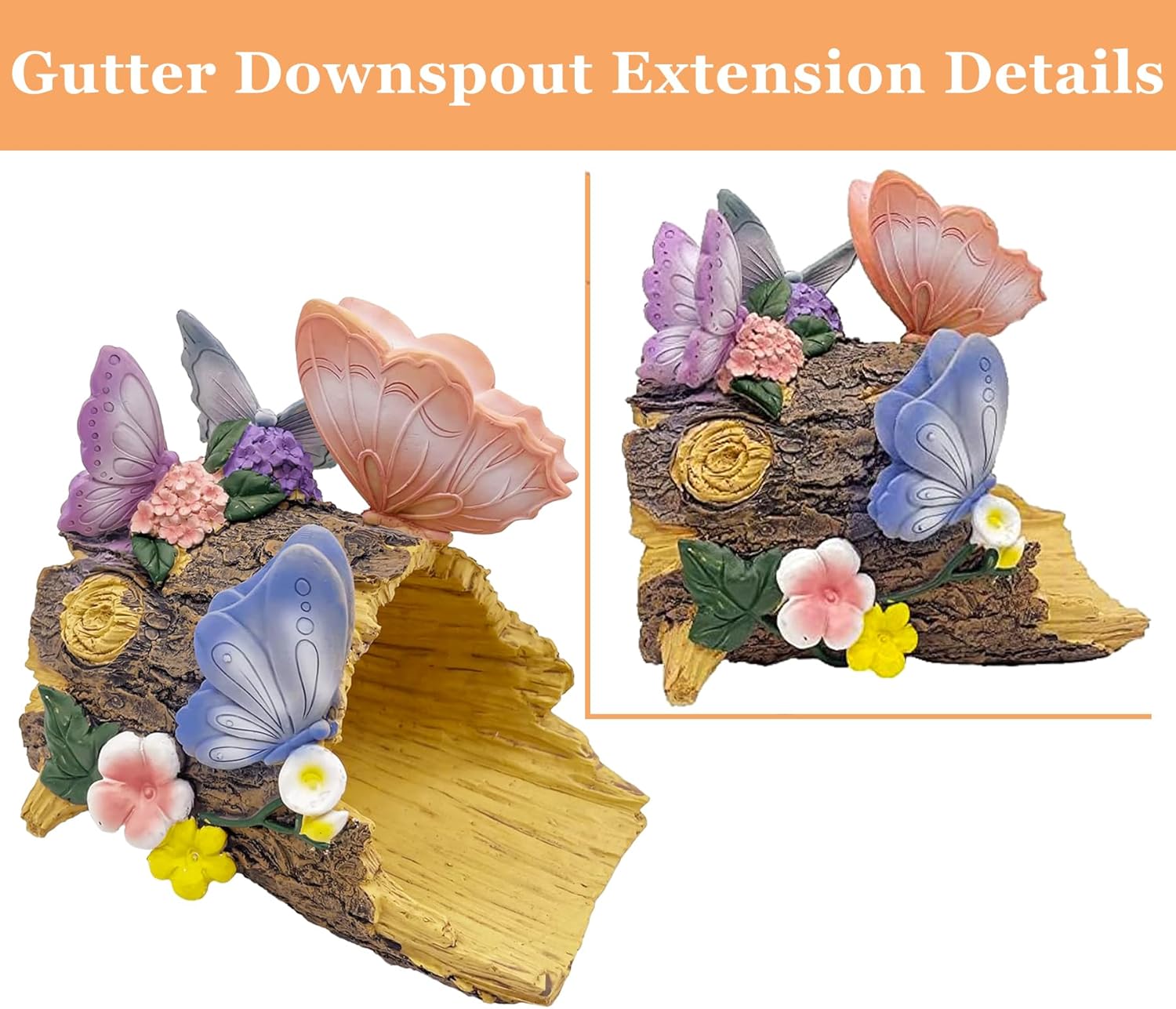 Teaeeno Butterfly Garden Gutter Downspout Extension, Resin Butterfly Figurine,Ornament Splash Block Anchor for Downspout Extension,Outdoor Drain Decor,Animal Accents,Perfect Rain Diverter for 3x4