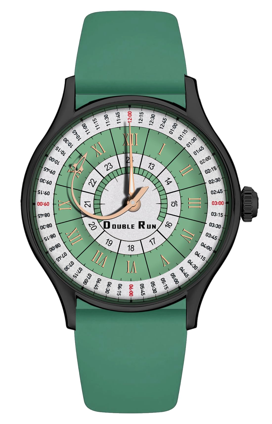 Black Case Silicone Strap, 24-Hour Display, Roman Numerals, Analog Watch-image-0