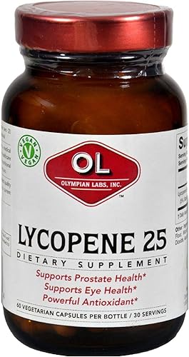Olympian Labs Licopeno 25 mg, potente antioxidante que apoya la salud de los ojos, la próstata y el corazón, sin gluten, sin OMG, 60 cápsulas veganas