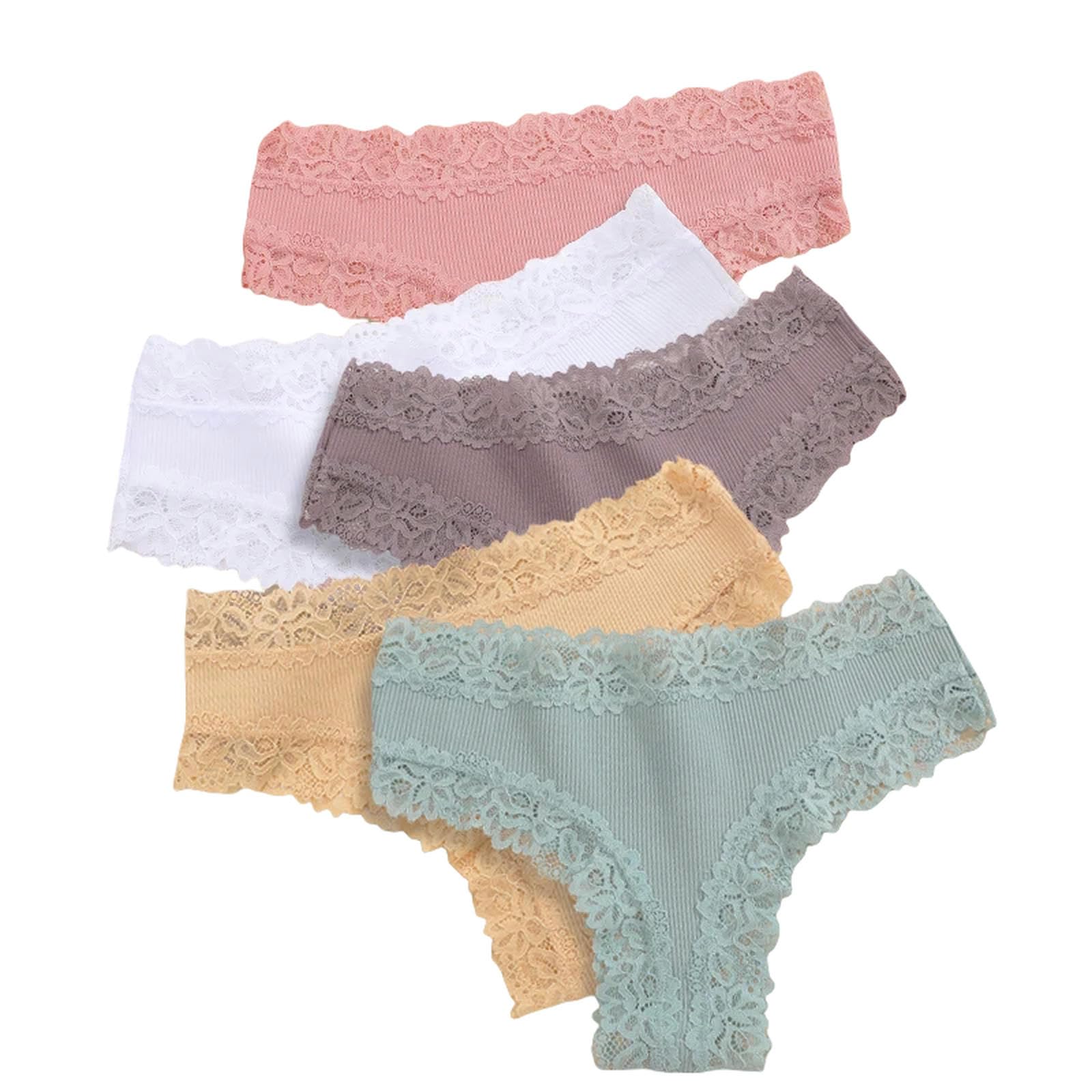 Bielizna damska, zestaw 5 sztuk, damskie koronkowe bezszwowe bawełniane majtki Sexy Pants żebrowane oddychające bielizna Soft Plus Size komplet bielizny 13-m