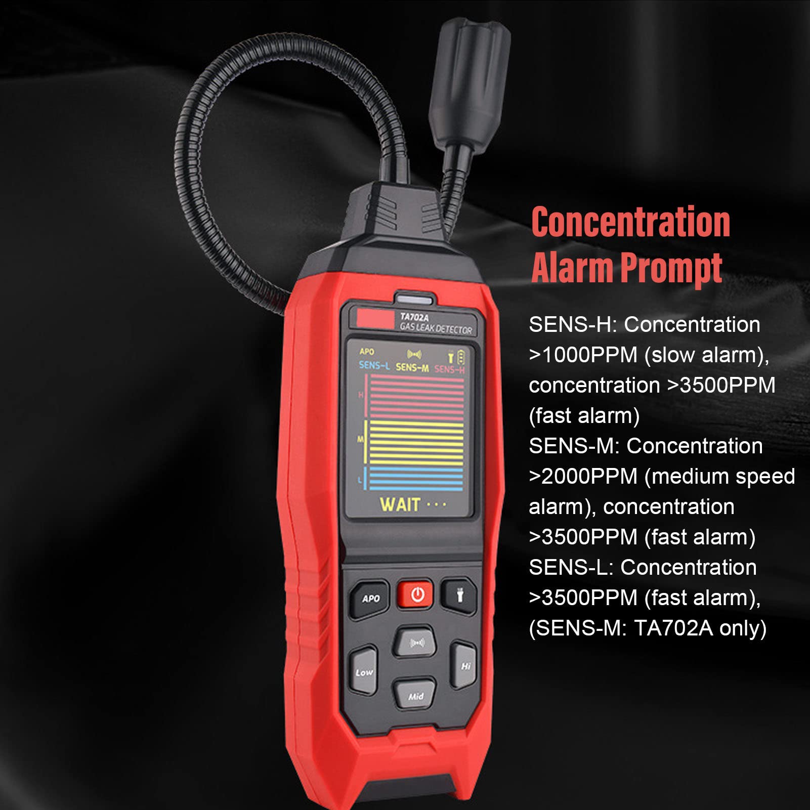 Cocoarm Detektor für Brennbare Gase, Tragbarer Gasleckdetektor mit ABS-Gehäuse, HD-Farbbildschirm, Ton, Licht, Alarm 0 Bis 20 Prozent UEG 0 Bis 9999 PPM für Zuhause, Wohnmobil, Küche, Garage