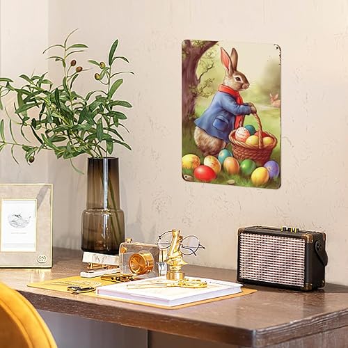 Miniatura 4 de Letrero de metal retro con diseño de huevos de Pascua, conejo y huevo de Pascua, decoración de pared para el hogar, club, garaje, tienda, bar,