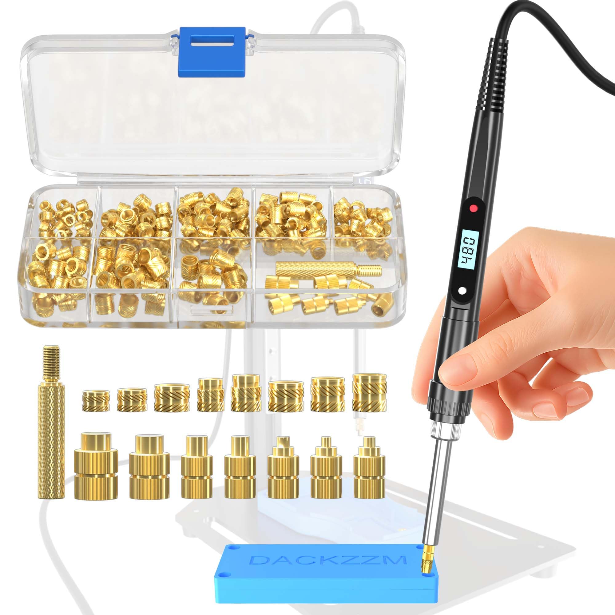Heat Set Insert Tools kit 80W Digital Soldering Iron with Iron Tips and Heat Set Insert Tips, 220Pcs Threaded Inserts Brass Nuts for Plastic 3D Printer Parts-image-0