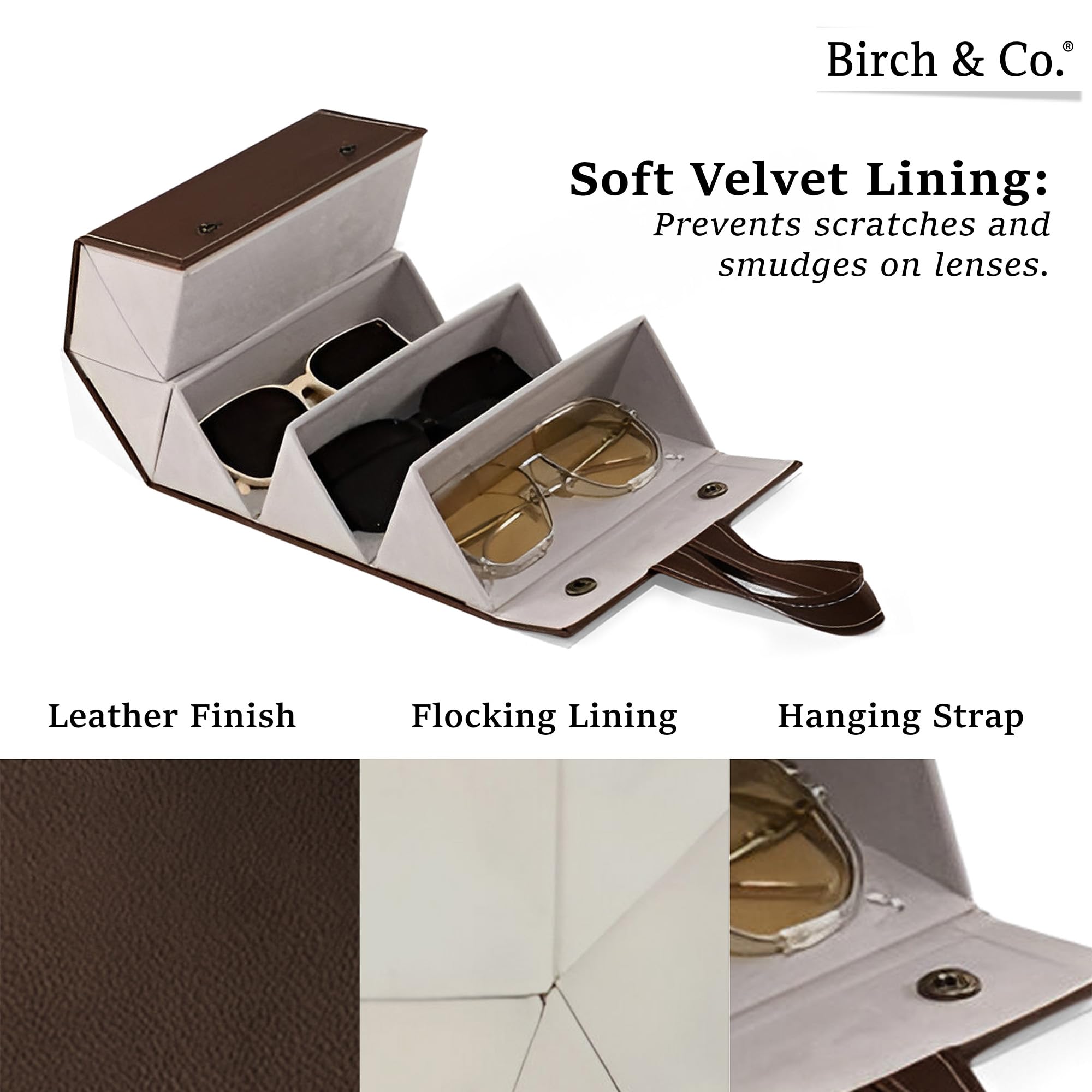 Sunglasses Organizer - Sunglass Case - Glasses Box - Specs Box for Men - Goggles Holder - Eyewear shades Organiser, Leather Finish, Soft Velvet Lining, Travel-Friendly, Safe Hanging Straps, Brown - Image 5 thumbnail