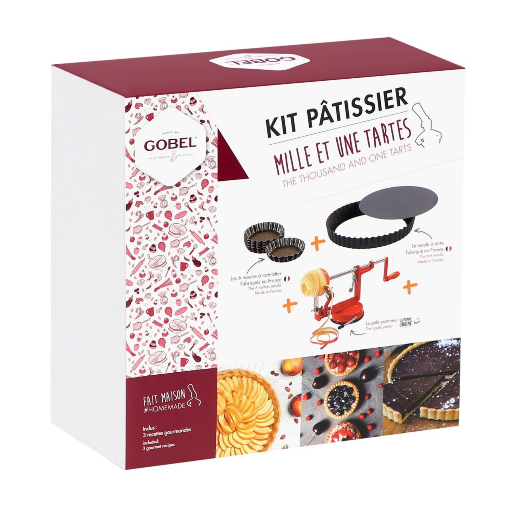 Gobel - Kit 1001 tartes - 1 Tourtière ronde cannelée Ø 28 cm - 6 Tartelettes rondes cannelées Ø 10 cm - 1 Pèle-pommes La Bonne Graine