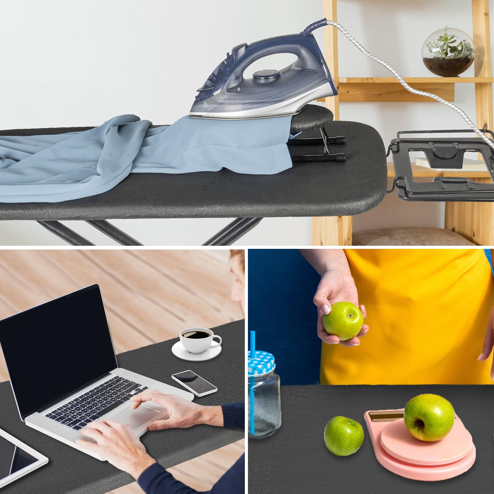 OUUTMEE Planche à Repasser 110x30 CM Pliable, Noir | Avec Repose-fer, Housse Résistante à Chaleur, Hauteur Réglable de 62 à 79CM, Pieds Antidérapants