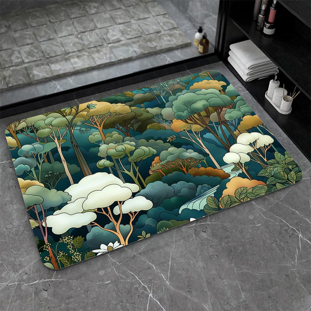 Alfombrilla de tierra de diatomeas 43x70 cm con diseño de bosque para baño