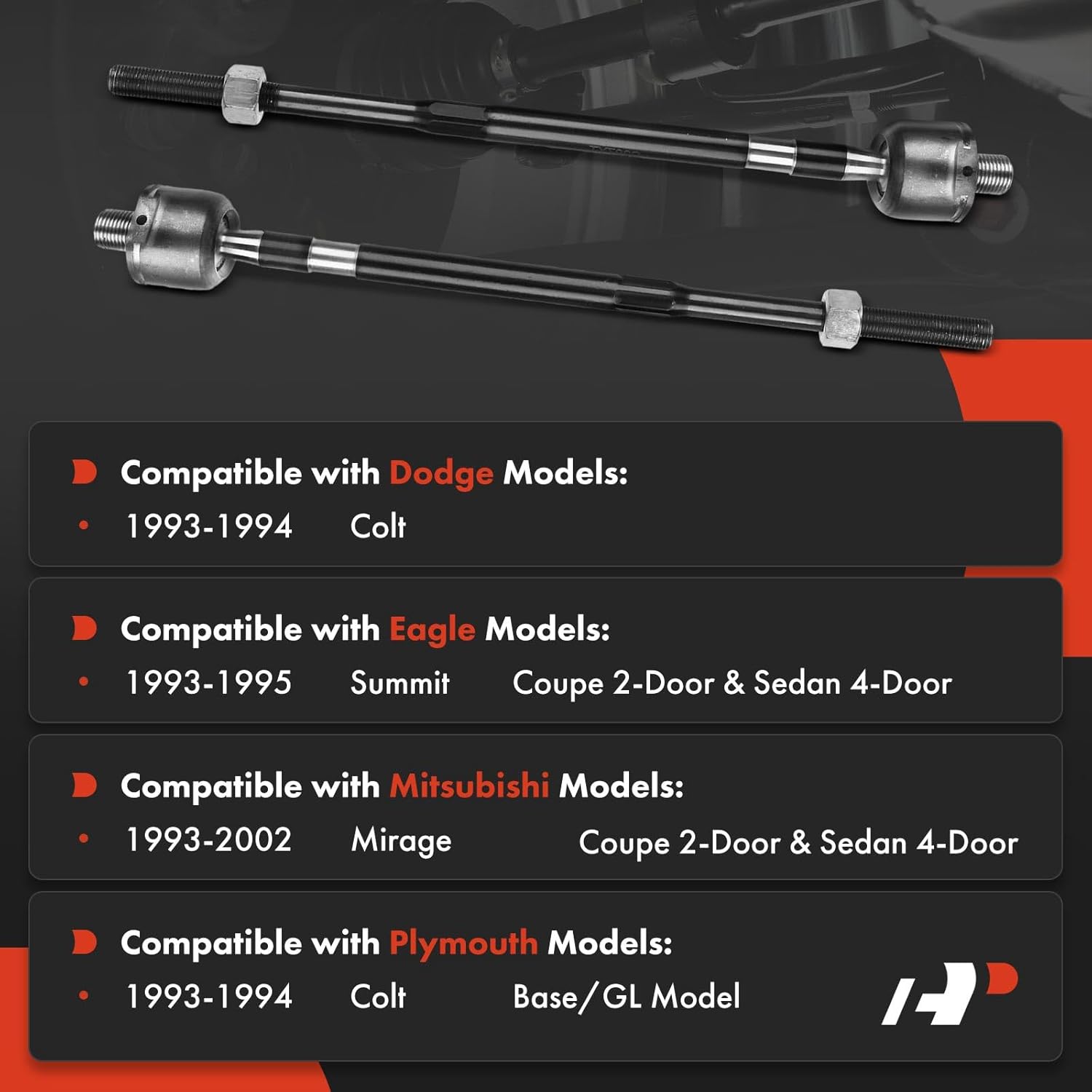 A-Premium Set of 4, Front Inner & Outer Tie Rod End Kit, Compatible with Mitsubishi Mirage 1993-2002, Dodge Colt 1993-1994, Eagle Summit 1993-1995, Plymouth Colt 1993-1994