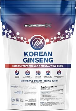 Korean Panax Ginseng 10,000mg 60 Tablets Strongest Legal Ginseng Extract 100% Pure Certified/Mental Focus & Performance Supplement