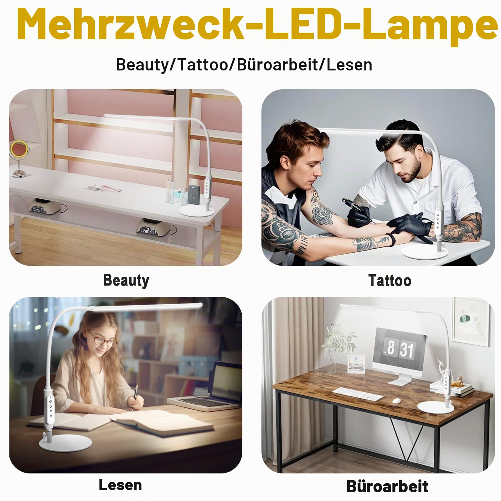 CGBE Extra-lange 60 cm Nageltischlampe LED Dimmbare Tischlampe für Maniküre