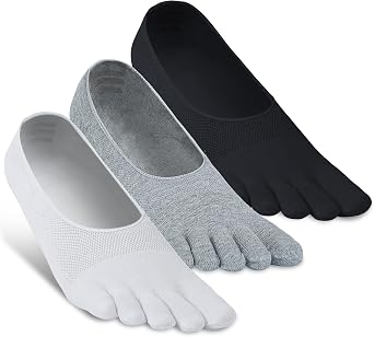 Athletic 5-Toe Running Socks for Men Women 3 Pack No-Show Low Cut, Moisture Wicking for Work & Loafers