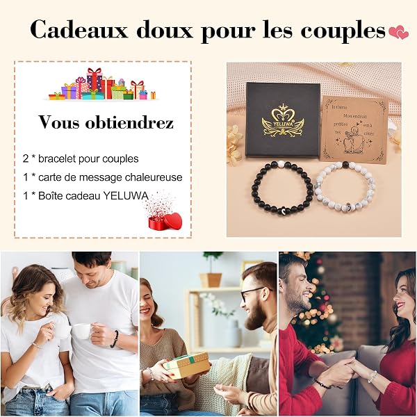 YELUWA Cadeau Saint Valentin, Cadeau Couple, 2 Pcs Bracelet Couple, idee Cadeaux Mariage pour Hommes Femmes de l'Amoureux et de l'Amoureuse Petite Amie Petite Mari Femme Anniversaire - 5