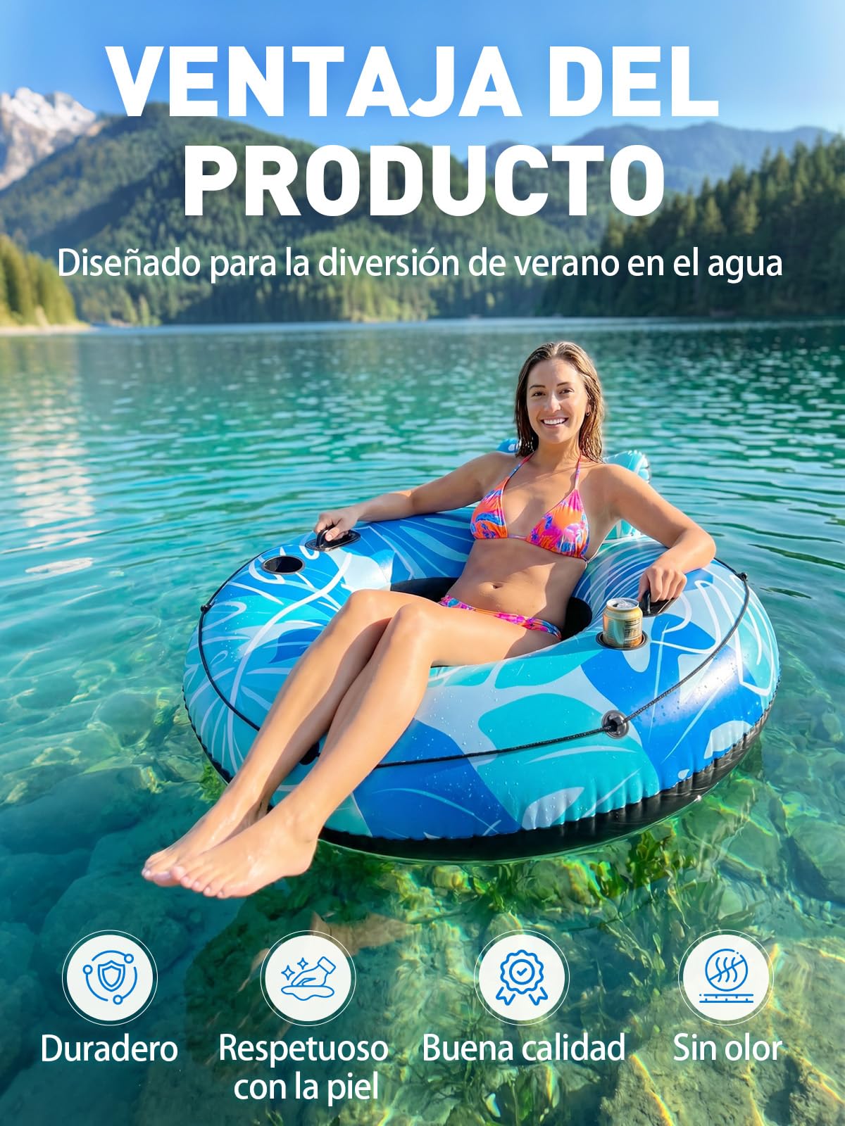 SOLAVERO Flotadores Inflables para Piscina, Inflable Flotador Adulto con 2 Asas y Portavasos, Silla Flotante, Sillon Hinchable para Fiesta Veraniega en Piscina