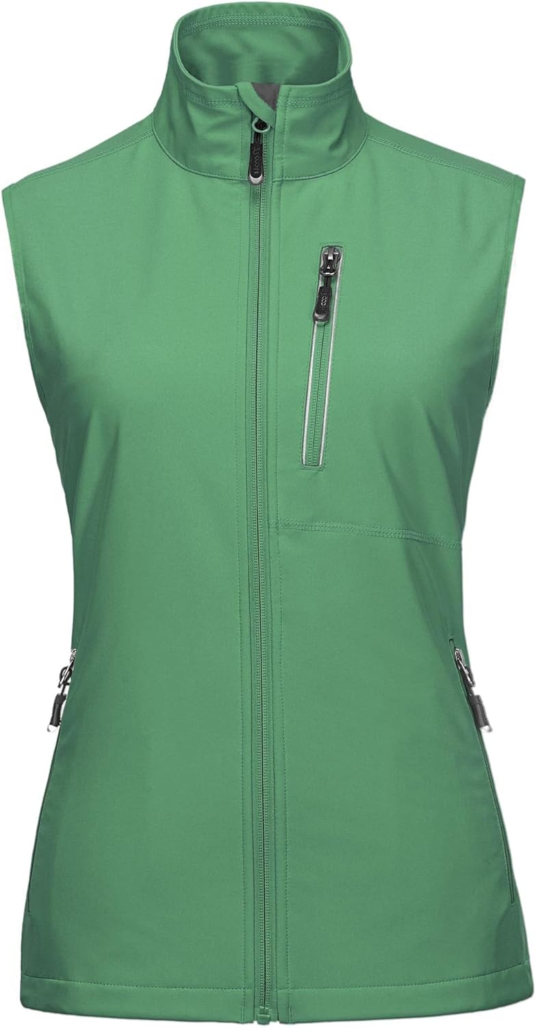 33,000ft Softshellvest voor dames, met afneembare capuchon, fleece gevoerd, mouwloze jas, waterdicht, winddicht, sportvest met 5 zakken, voor paardrijden, hardlopen, wandelen, olijfgroen, 3XL