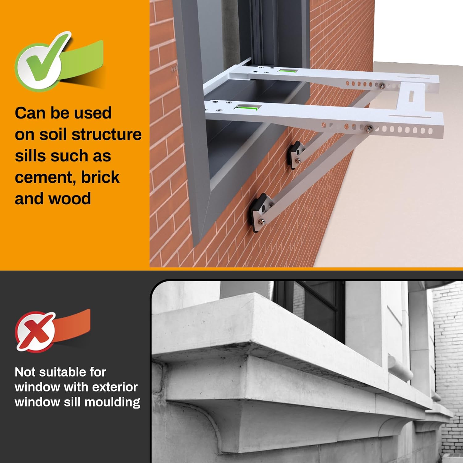 Drill-Less Window Air Conditioner Bracket, Easy to Install Window AC Mounting Support Bracket,Heavy Duty Construction,Up to 200lbs