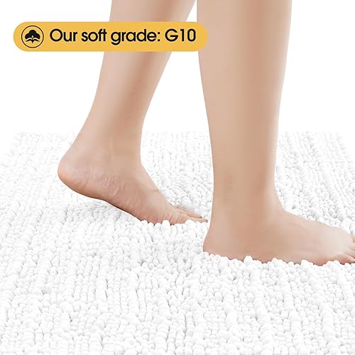 Miniatura 3 de ACCUMTEK Juego de 3 alfombras de baño blancas extra grandes, ultra suaves, gruesas y absorbentes, tapete de baño de felpilla antideslizante para