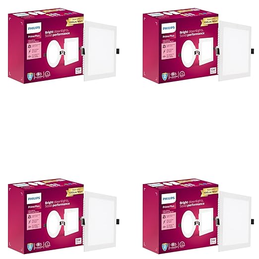PHILIPS 5W Square AP Plus UltraGlow LED DL Recessed LED Panel Ceiling Light (Pack of 4,Warm White)