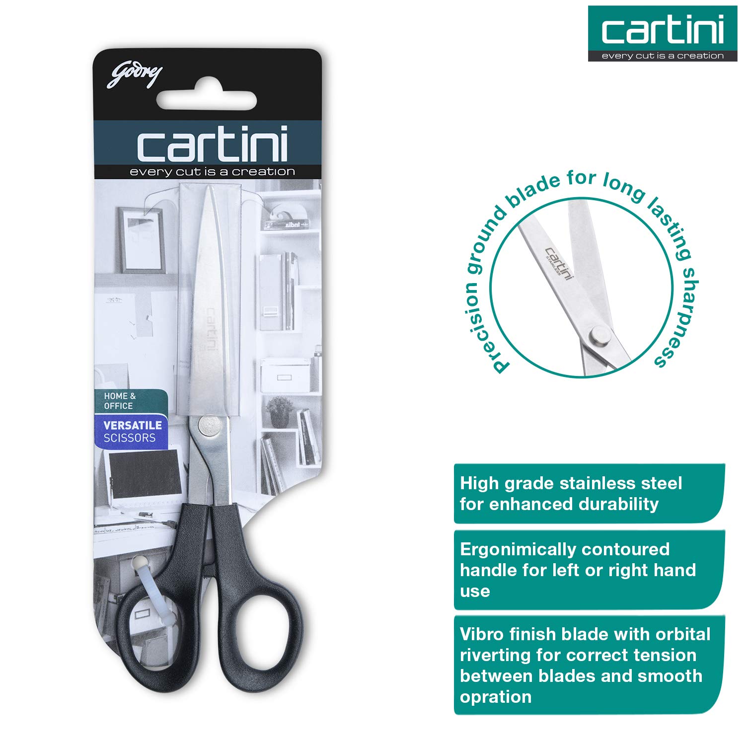 Cartini Versatile Stainless Steel Scissor, Black - Image 3 thumbnail
