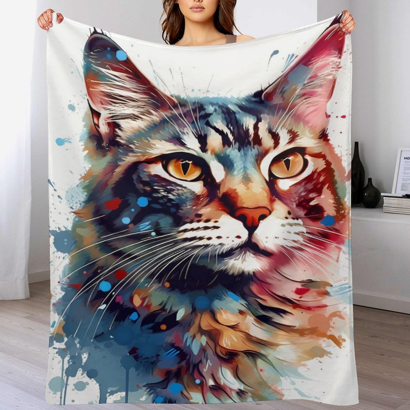 Couverture en flannel douce motif chat : le plaid polaire thermique pour un lit moelleux