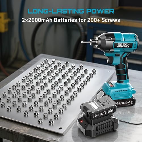 Miniatura 6 de Seesii Kit de destornillador de impacto, par máximo de 21 V, 1590 In-lb (180 N.m), juego de destornilladores de impacto inalámbrico con dos baterías