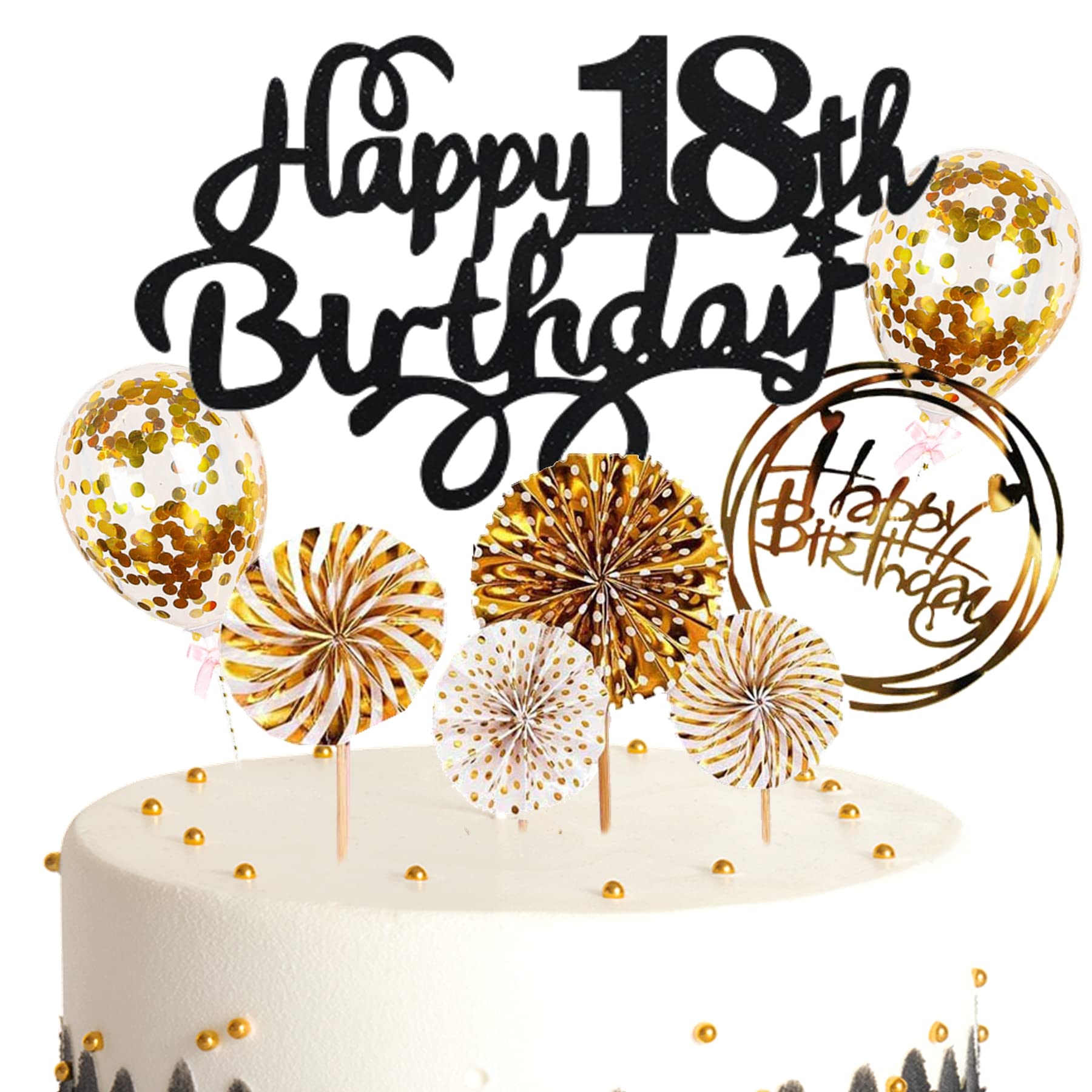 Topper Torta 18° Compleanno - Decorazione Cake Topper Oro E Nero Per Festeggiare I 18 Anni - Foto 2