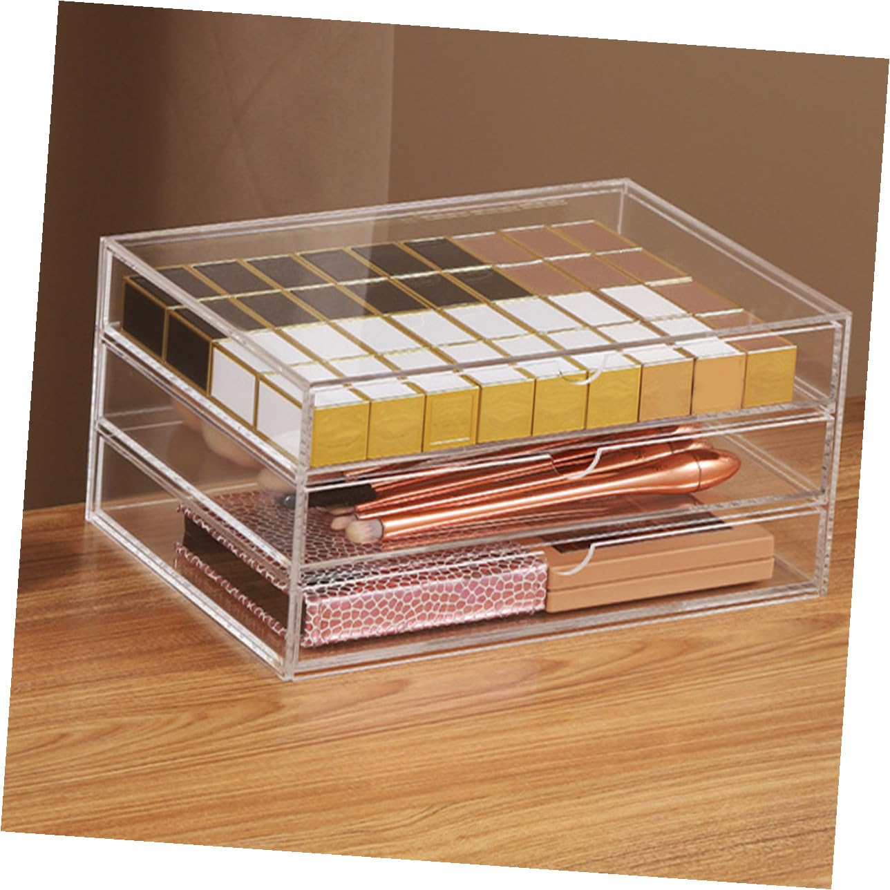 Organizer da Scrivania con Trasparente in Acrilico Spesso Contenitore Multi Cosmetici Gioielli e Accessori Scatola Portaoggetti per Trucco e Piccoli Oggetti