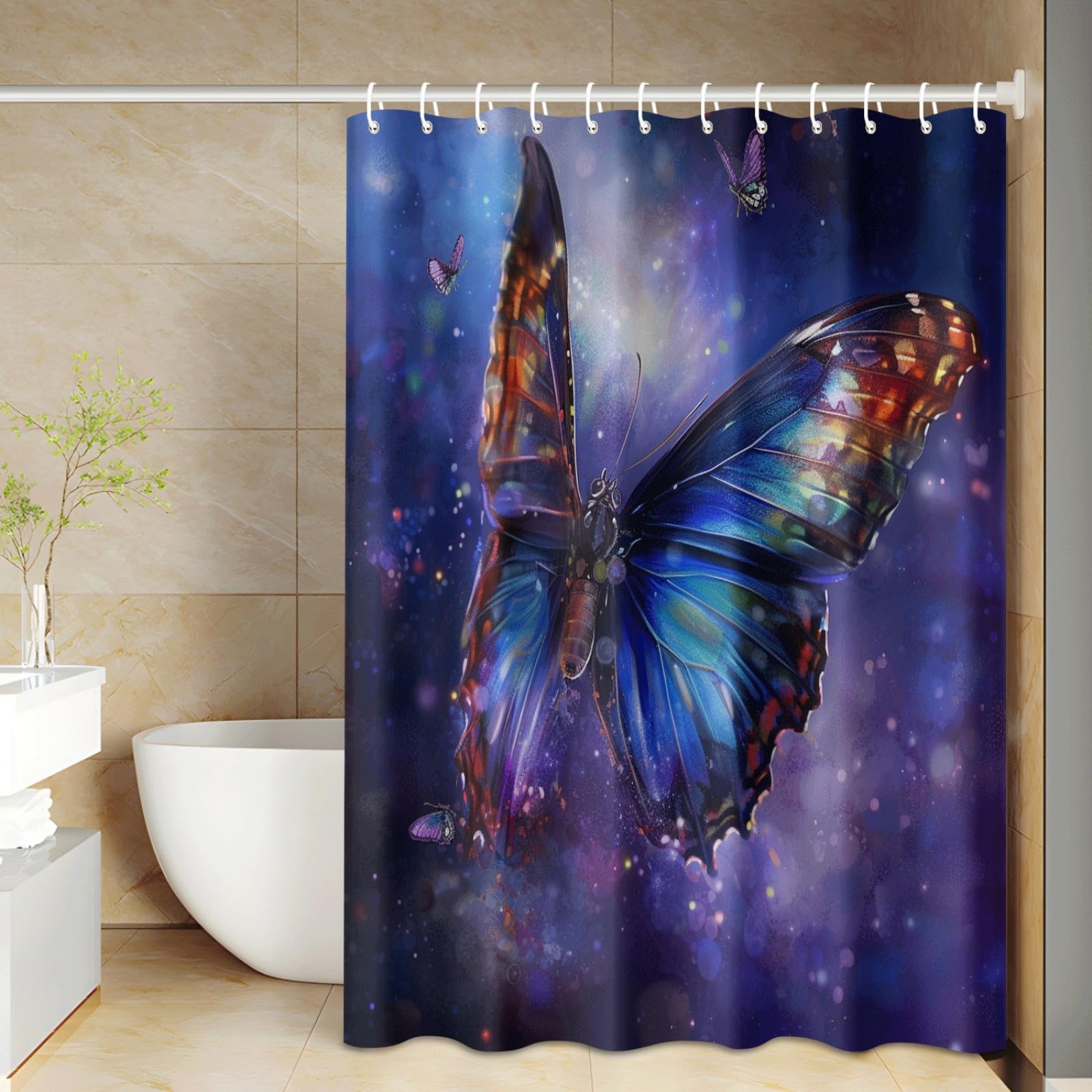 Tenda Doccia Farfalla Viola Tenda Doccia Antimuffa Impermeabile Poliestere Lavabile con 12 Ganci Facile da Installare Tende Finestra Bagno per Dormitorio Hotel (180x220cm)