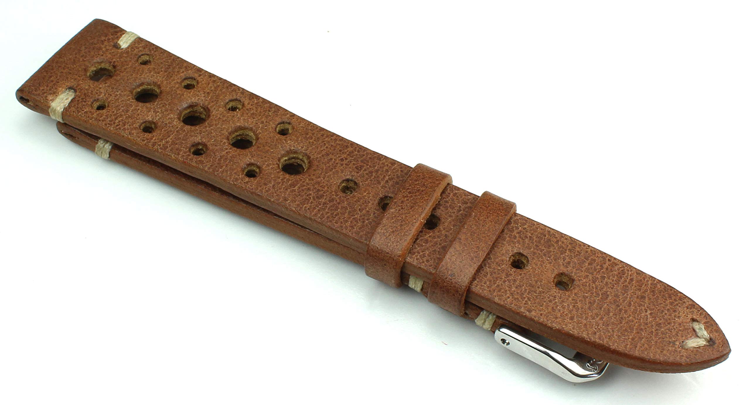 RIOS1931 Rallye Vintage Rindsleder Uhrenarmband handgemacht in Deutschland Robust 20mm braun