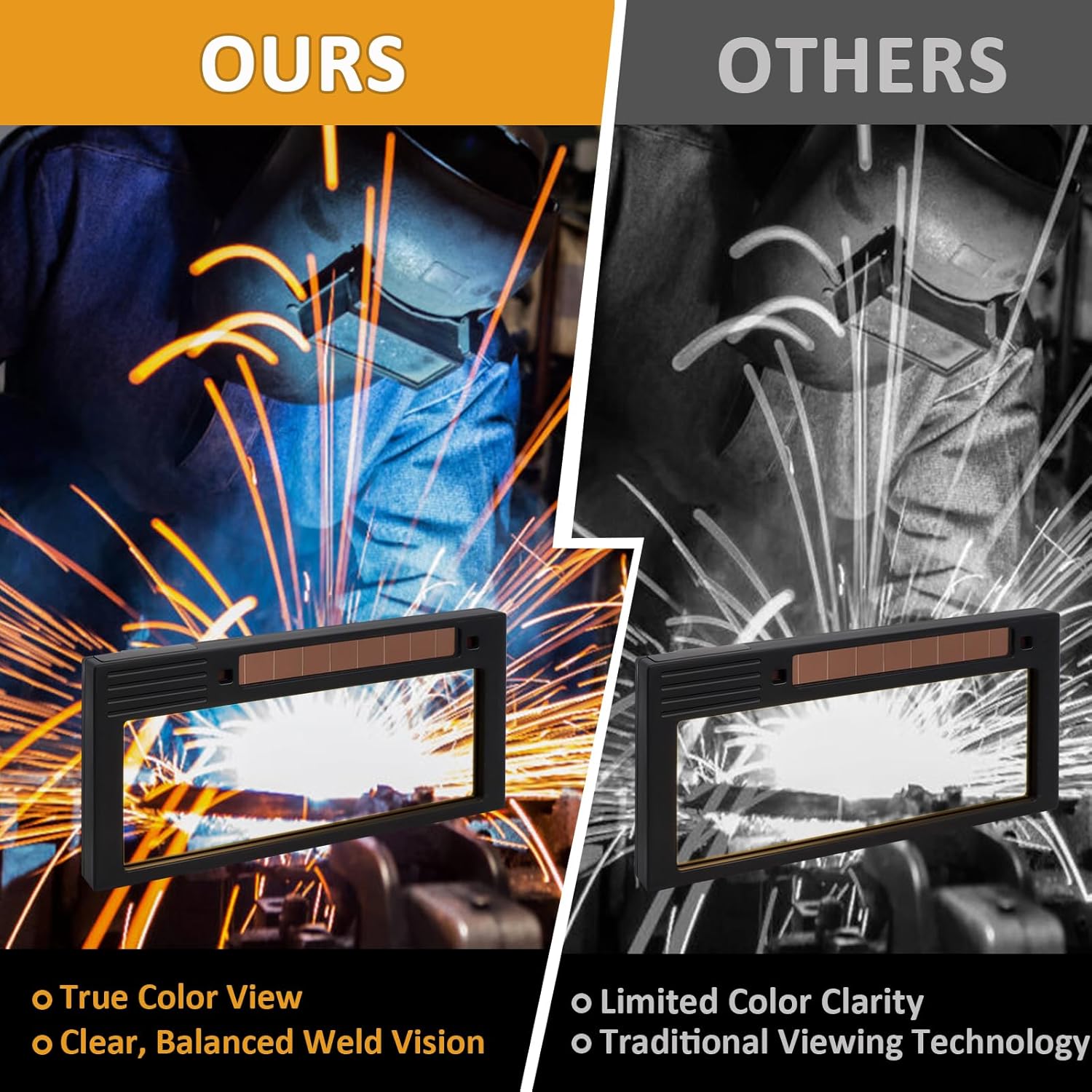 Auto Darkening Welding Lens Shade 5-13, 2" x 4 1/4" x 0.33", Adjustable Blue Welding Lens, True Color Weld View, Lens for Pancake and Pipeliner Welding Hoods and Helmets