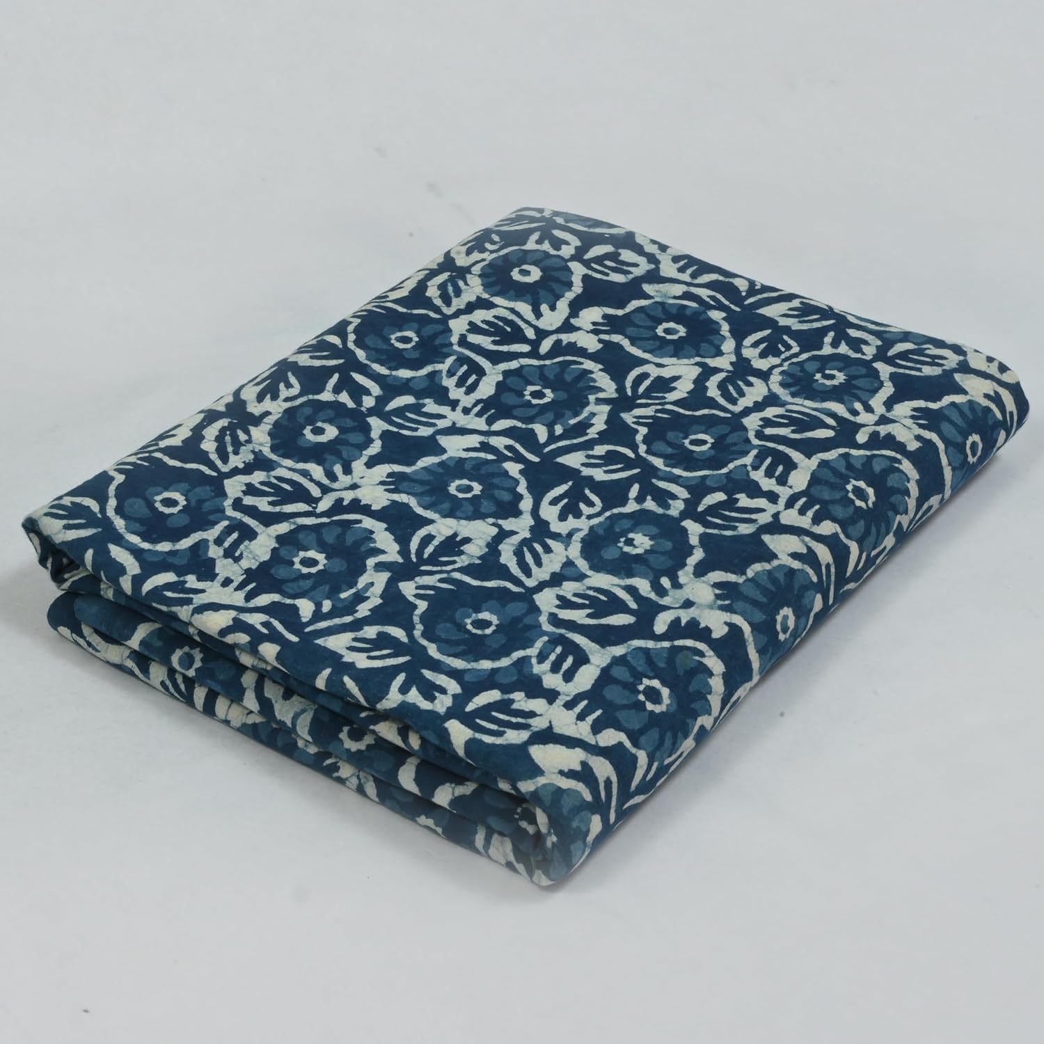 Hand Block Print Fabric by The Yard - PRECUT 5 Yard 44 Inch Width - 100% Cotton Material Indigo Blue Paisley Pattern - Light Weight Indian Cloth for Making Summer Dress Tops (Indigo Blue 5, 5 Yard)