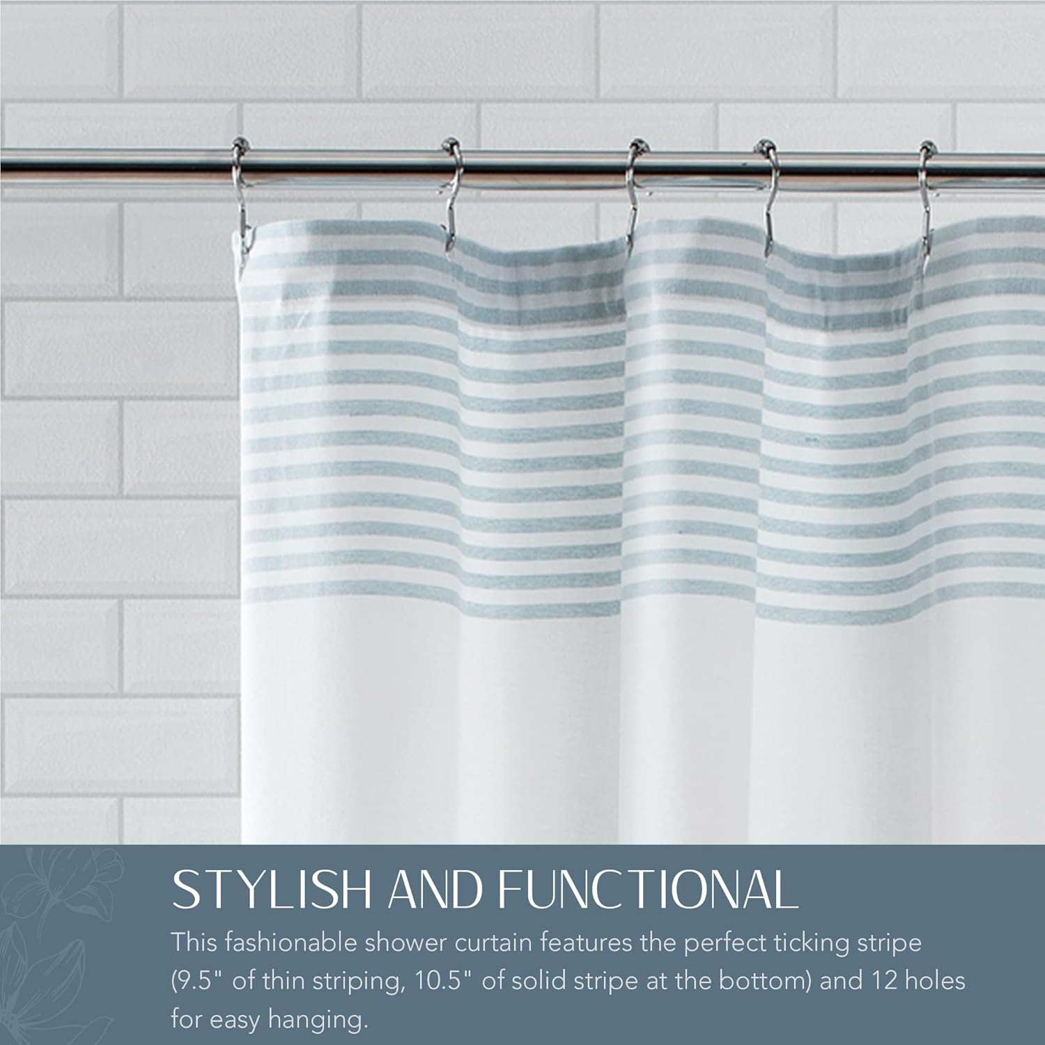 Elrene Home Fashions Boho Harper Stripe Knotted-Tassel Fabric Shower Curtain, 72 Inches by 72 Inches, Spa Blue : Home & Kitchen