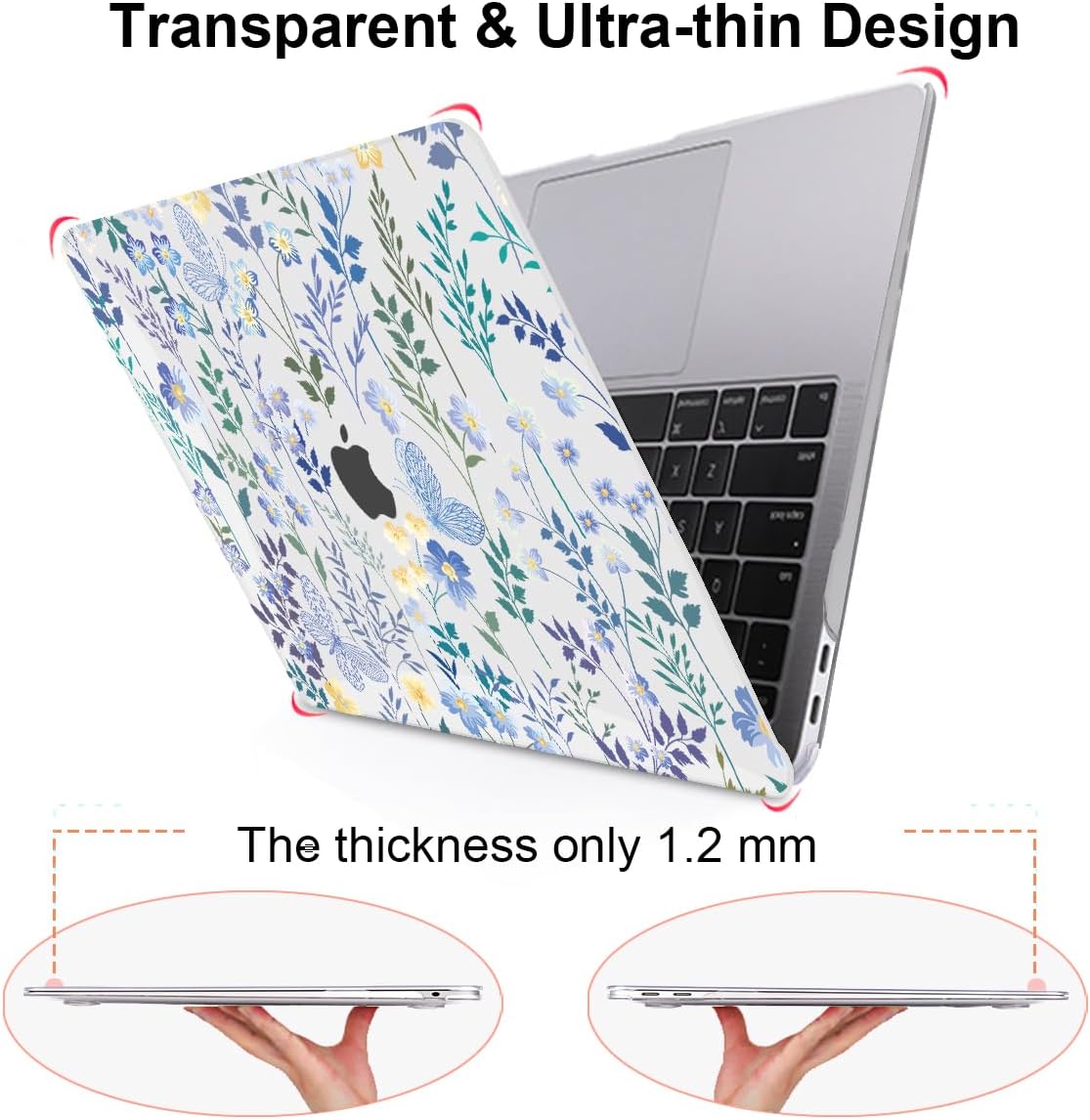 Compatible with 2021 2020 MacBook Air 13 inch Case M1 A2337 A2179 A1932 2018 2019 Release, Pattern Plastic Hard Shell Case & Keyboard Cover for Mac Air 13 Touch ID, Meadow Wildflower