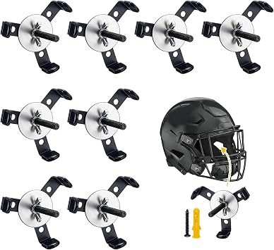 8PCS Hidden Football Helmet Wall Mount Display Floating Football Helmet Shelf Case Stand Heavy Duty Metal Hanger Holder for Full and Mini Helmets