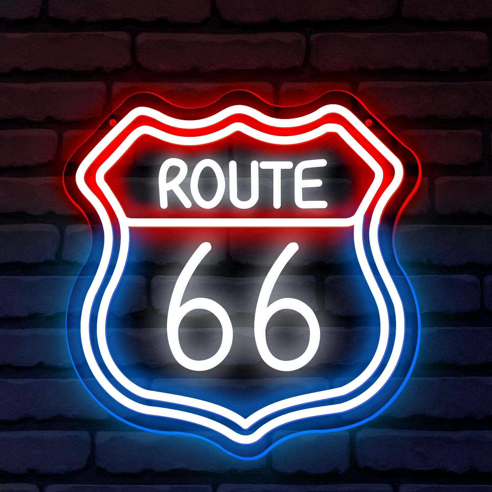 Znak neonowy Route 66 niebiesko-czerwono-biały, diody LED, neonowe światła do dekoracji ścian, USB, regulowana jasność, akrylowe światła neonowe, odpowiednie do dekoracji klubu, biura, barów, pokoju