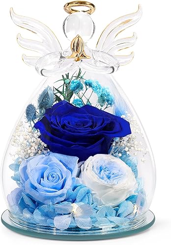 Miniatura 8 de Regalos para el día de San Valentín para ella, rosa preservada para mujer, flores frescas para siempre en decoración de vidrio, figuras de ángel,