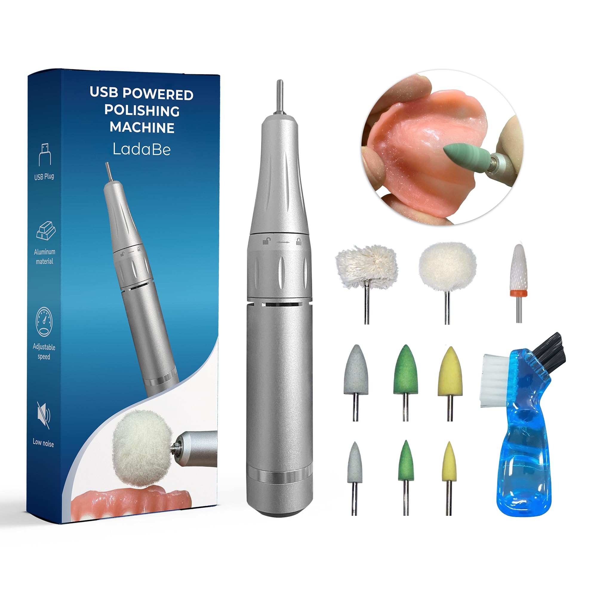 USB Polishing Machine, Portable Electric Mini Polisher 35000 RPM for Edge Correction Smoothing After Repair Cleaning Creating a Shiny Surface, Polishing Head Set with Step-by-Step Instructions