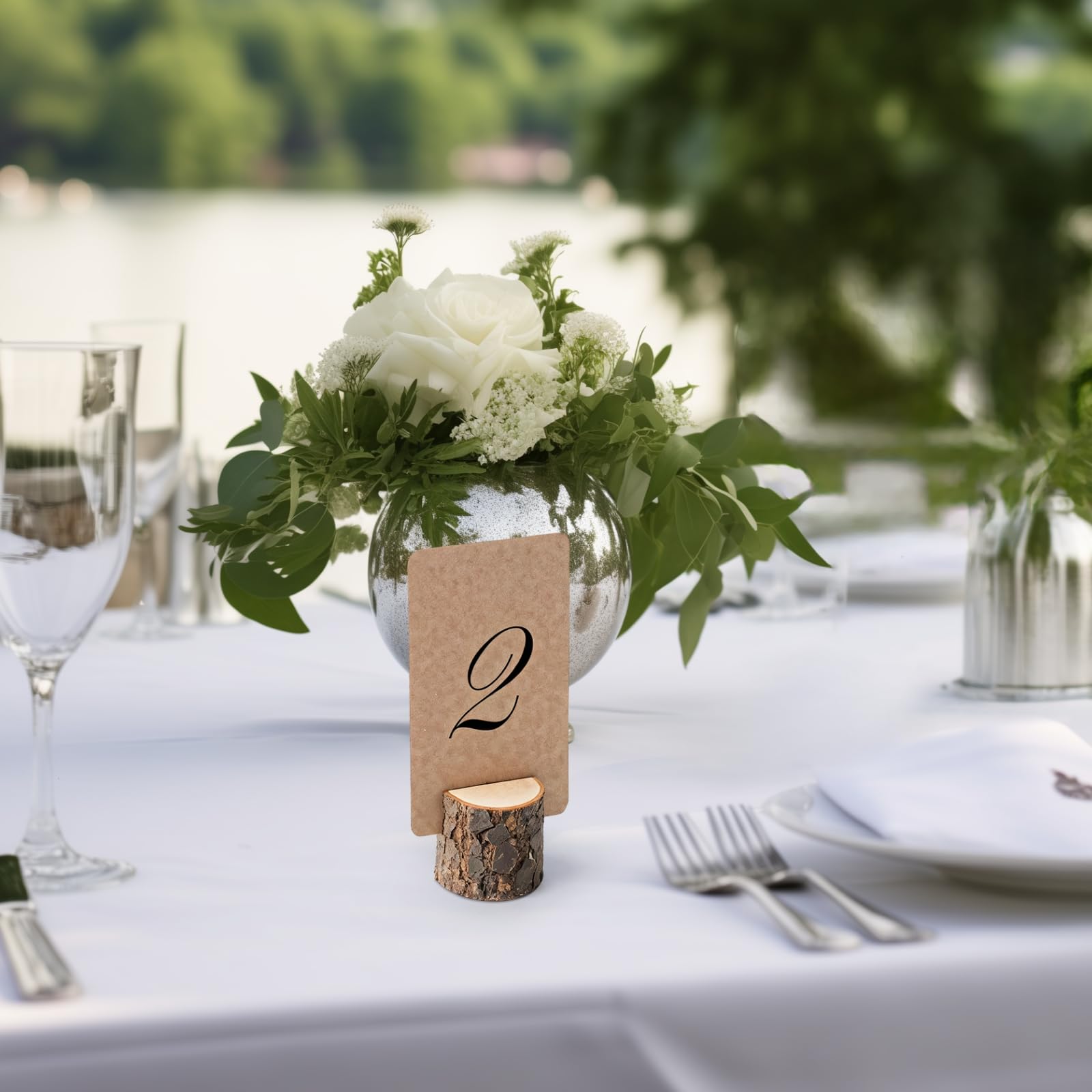 Portatarjetas de madera, 50 piezas, para mesa, bodas y decoración de fiestas, soportes para números de mesa estilo tocón de árbol, con ranura para tarjetas de lugar, tarjetas de visita, fotos y