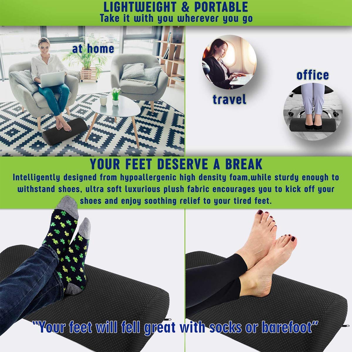 Guiffly Voetsteun onder het bureau, ergonomisch voetsteunkussen met spons met hoge dichtheid, voetkussen voor een betere lichaamshouding en stressvermindering in kantoor en huishouden (zwart