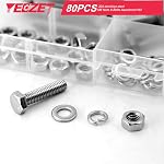 20Set M6 Vis tête hexagonale en acier inoxydable Bouchons et écrous plats & Kit d'assortiment de rondelles de serrure, 304 Acier inoxydable 18-8,Fully Machine Fil 25mm 40mm 50mm 60mm 80mm