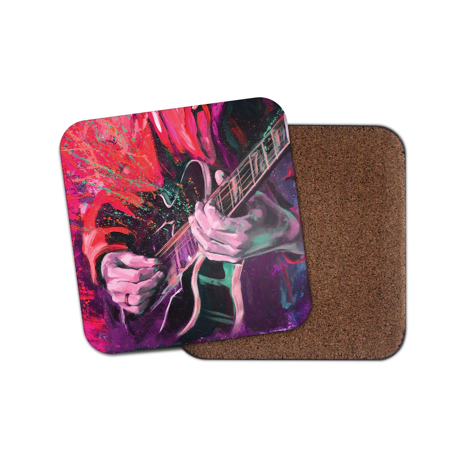 Destinationvinyl Multicolor 1 X Guitar Player Painting Coaster - Music Musician Artist Dad Uncle Fun #14289