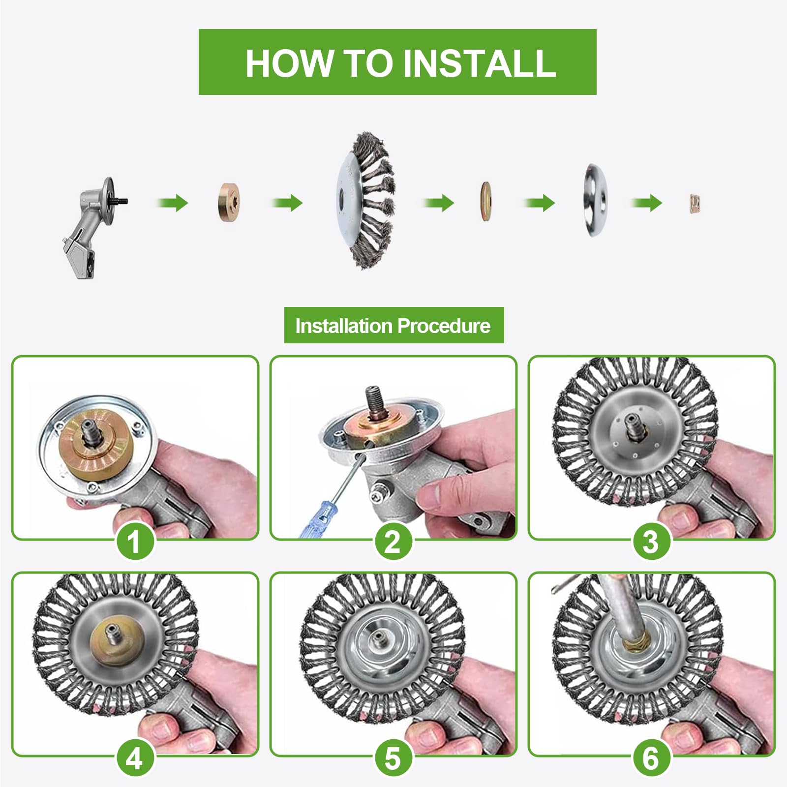 WOOSUKBE 8 & 6 Zoll Stahldraht Freischneider Trimmer Kopf Sets, Unkrautmesser Cutter mit Universal Adapter Kit, Ersatz für Rasentrimmer, Moos Gras Rostentfernung, Gartenarbeit Rasenmäher WOOSUKBE 8 & 6 Zoll Stahldraht Freischneider Trimmer Kopf Sets, Unkrautmesser Cutter mit Universal Adapter Kit, Ersatz für Rasentrimmer, Moos Gras Rostentfernung, Gartenarbeit Rasenmäher