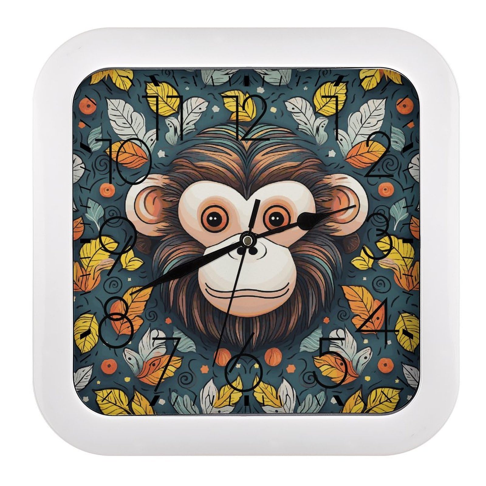 Horloge murale carrée singe pour une chambre calme et zen