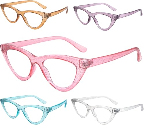 LOVIVY Paquete de 5 lentes de lectura de ojo de gato para mujeres lectores de computadora con bloqueo de luz azul