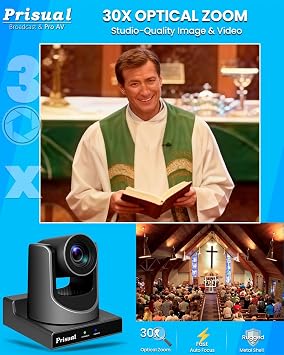 Prisual NDI PTZ Camera System Gen 5, 30X Optical Zoom, NDI 6 & NDI HX3 Certified, AI Auto Tracking, PoE HDMI Bundle with PTZ Controller for Church Worship, (NDI PTZ Bundle TEM-30N PROx2+PRO AI Joy)