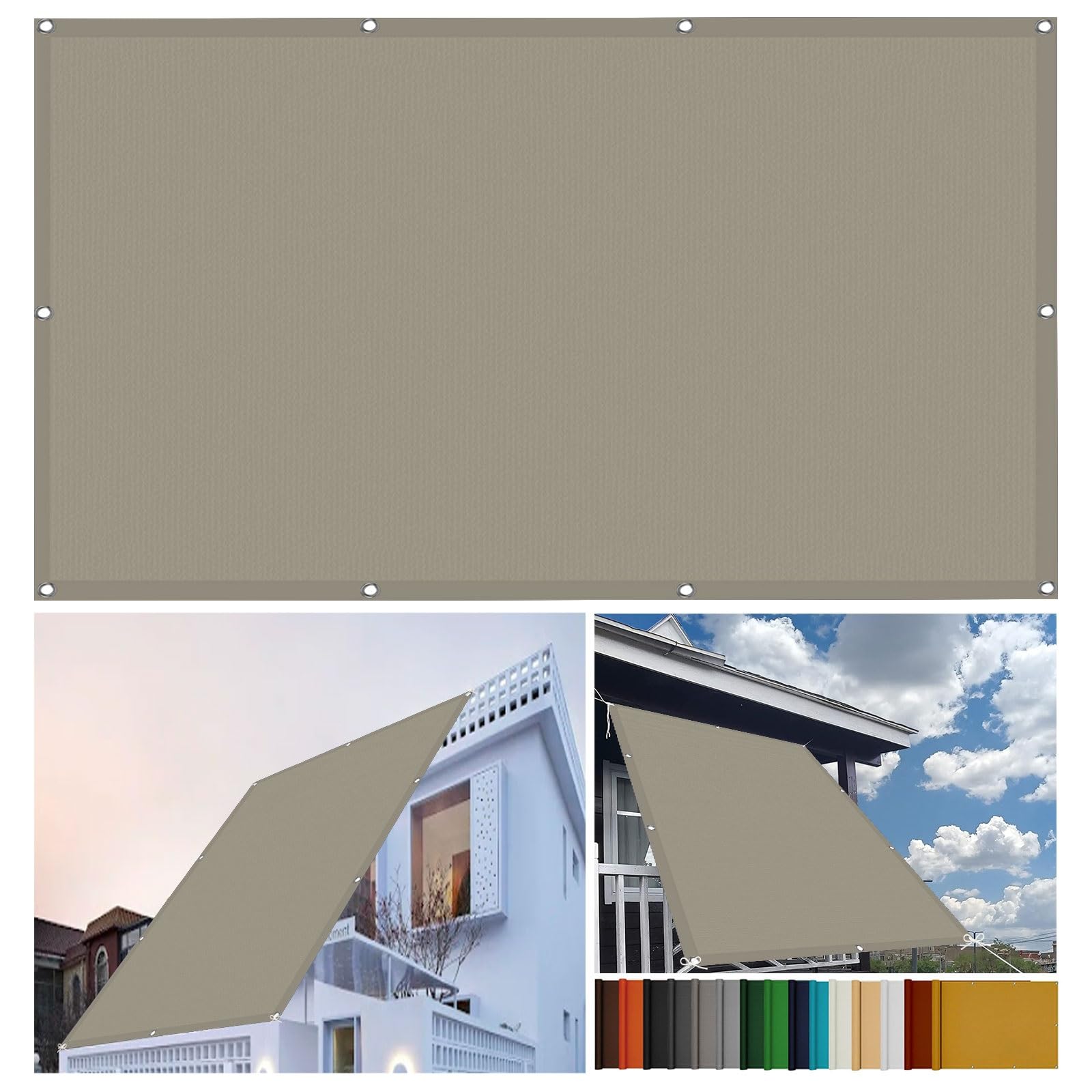 Voile d'ombrage 1.7 x 3.2 m rectangulaire imperméable protection UV jardin balcon kaki