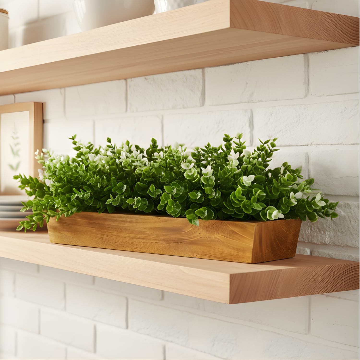 Artificial Plant Leaves - Wooden Tray Decor -1