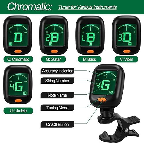 Miniatura 9 de Juego de afinador de guitarra, accesorios de guitarra, incluye afinador de guitarra, púas de guitarra y soporte para púas de guitarra, para