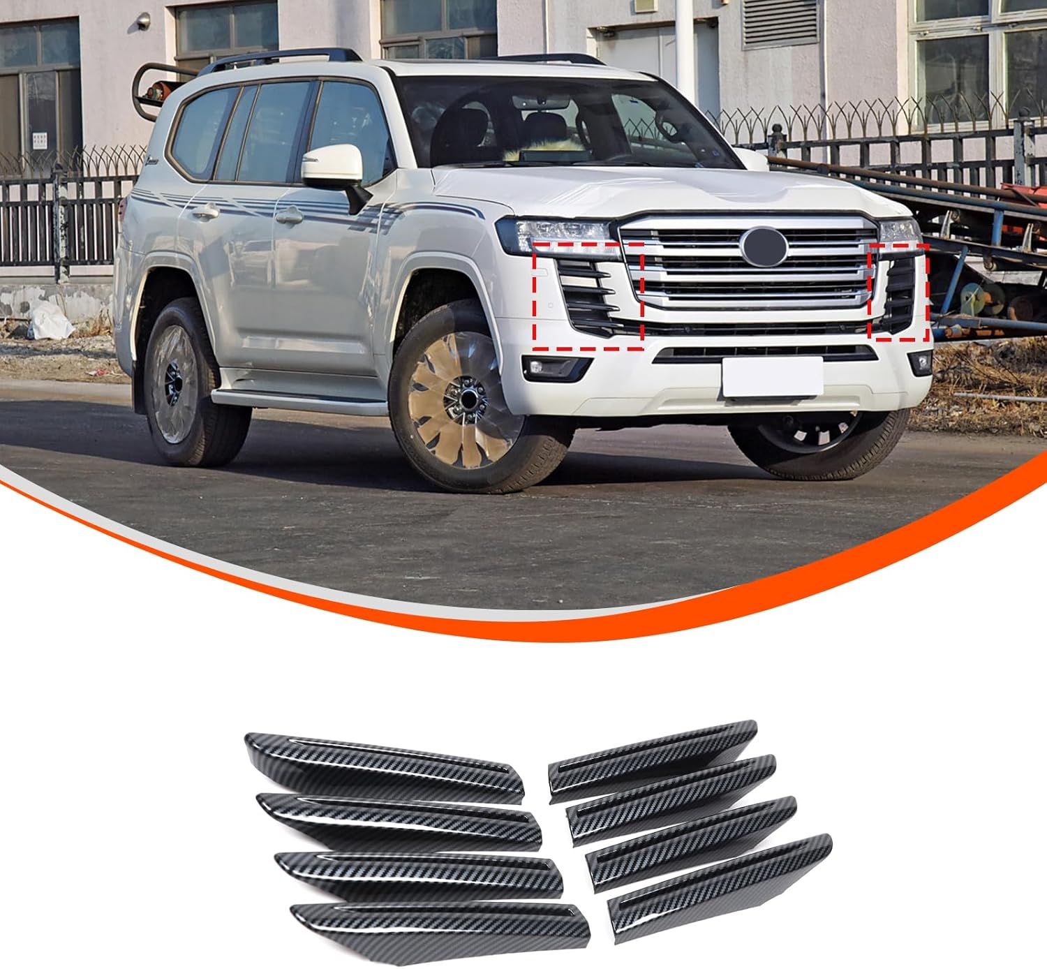 PIUGILH Front Bumper Center Grille Trim Cover Compatible with Toyota Land Cruiser LC300 2023, Front Center Grille Inserts Cover Trim, 8Pcs (Carbon Fiber Color)