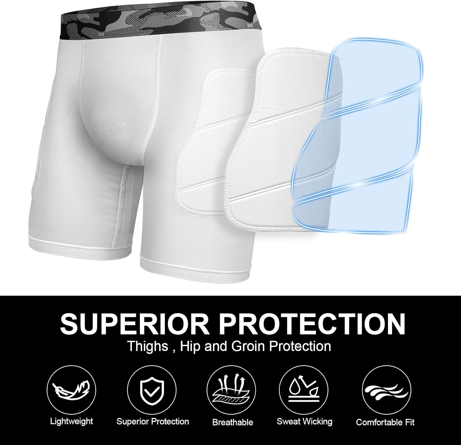 Youth Compression Sliding Shorts with Protective Cup Padded Baseball Sliding Shorts for Football Lacrosse(White) - Image 3
